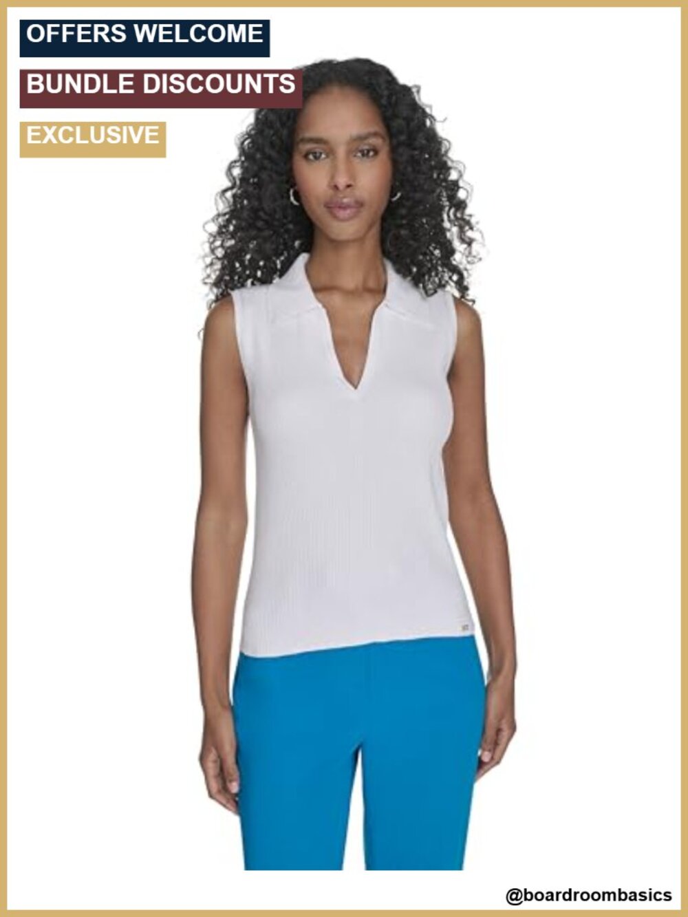 Sleeveless Collared V-Neck Sweater Blouse Pullover